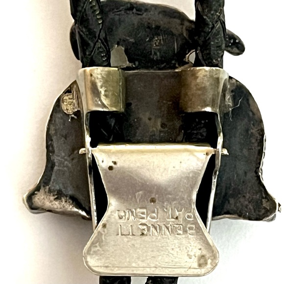 Zuni, Vintage Old Pawn 1950s Turquoise Coral MoP Jet Thunderbird Bolo Tie - Picture 5 of 7